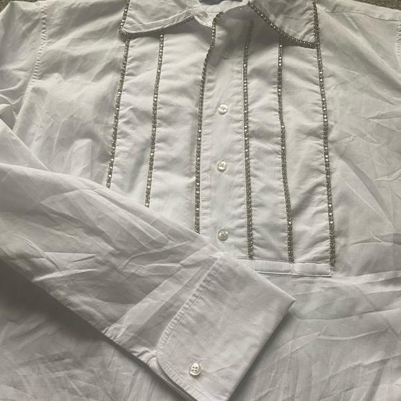 Area NYC Long Sleeve Button Up Pleated Crystal Shirt - Picture 6 of 11